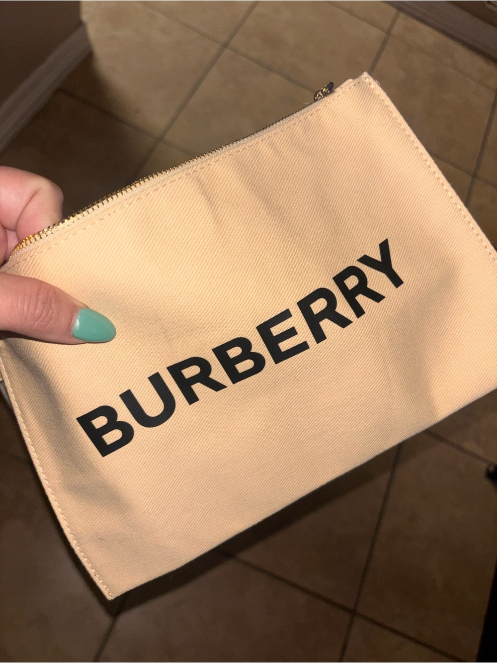 Burberry Beige Canvas Logo Wristlet Pouch with Black Lettering - Picture 5 of 11